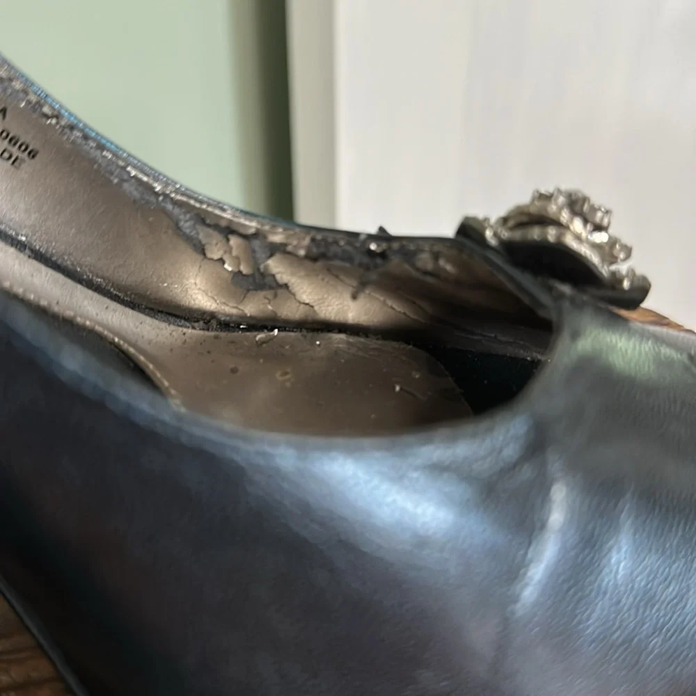 BANDOLINO Karmina Navy Slingback Heels - Peep Toe with Nickel & Crystal Rosette